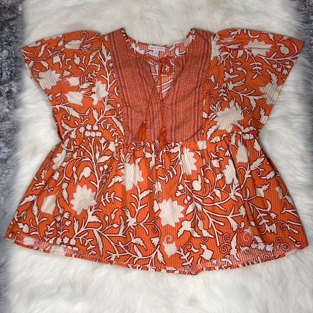 Knox Rose Boho Floral Tassel Skirted Blouse Plus Size XXL Womens